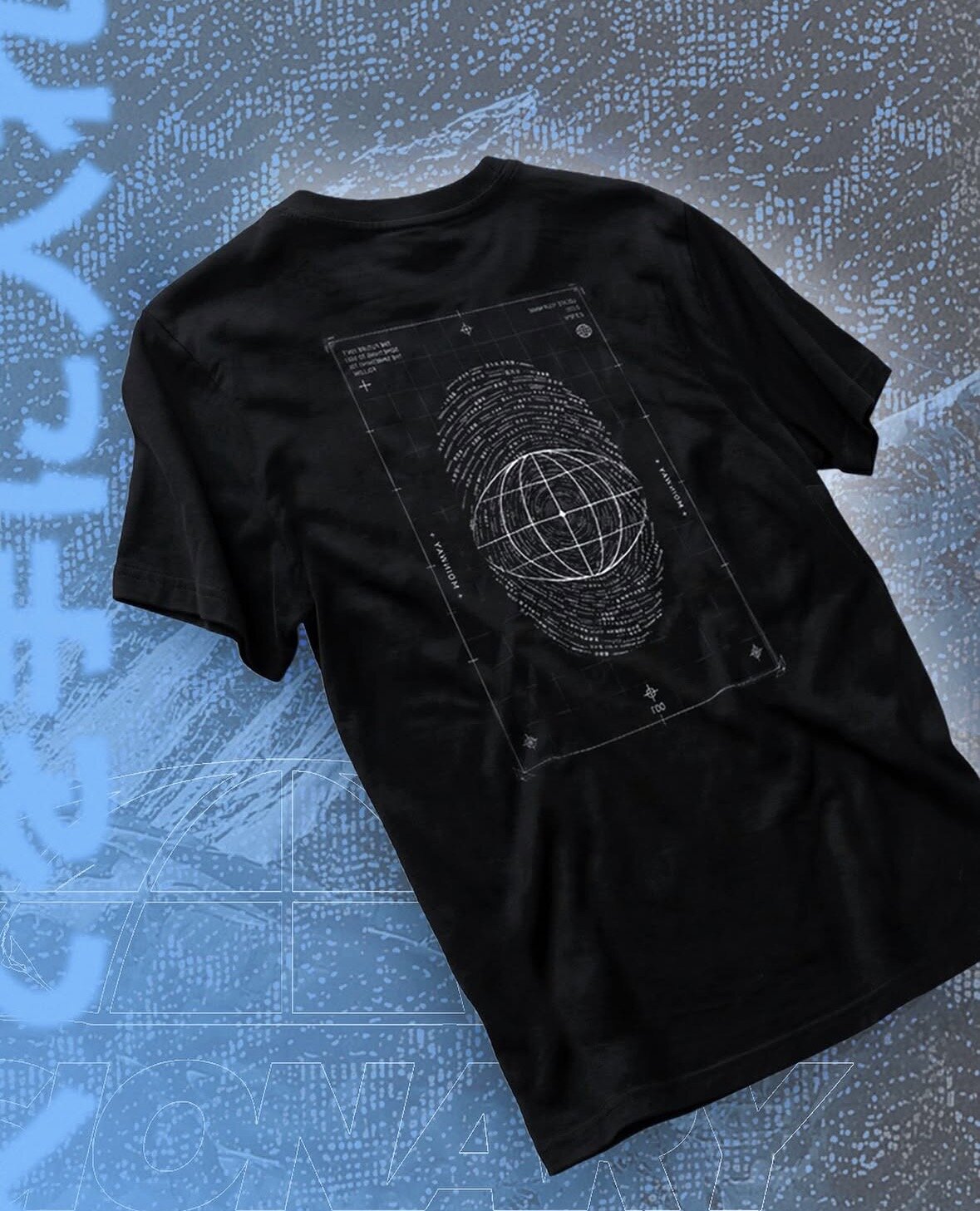 Dos du t-shirt noir VISIONARY : imprimé globe et empreinte digitale